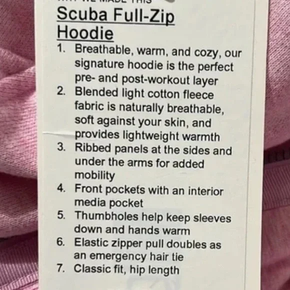 NWT Lululemon Scuba Full zip Hoodie in Heathered Vita Pink size 12 - Picture 8 of 8